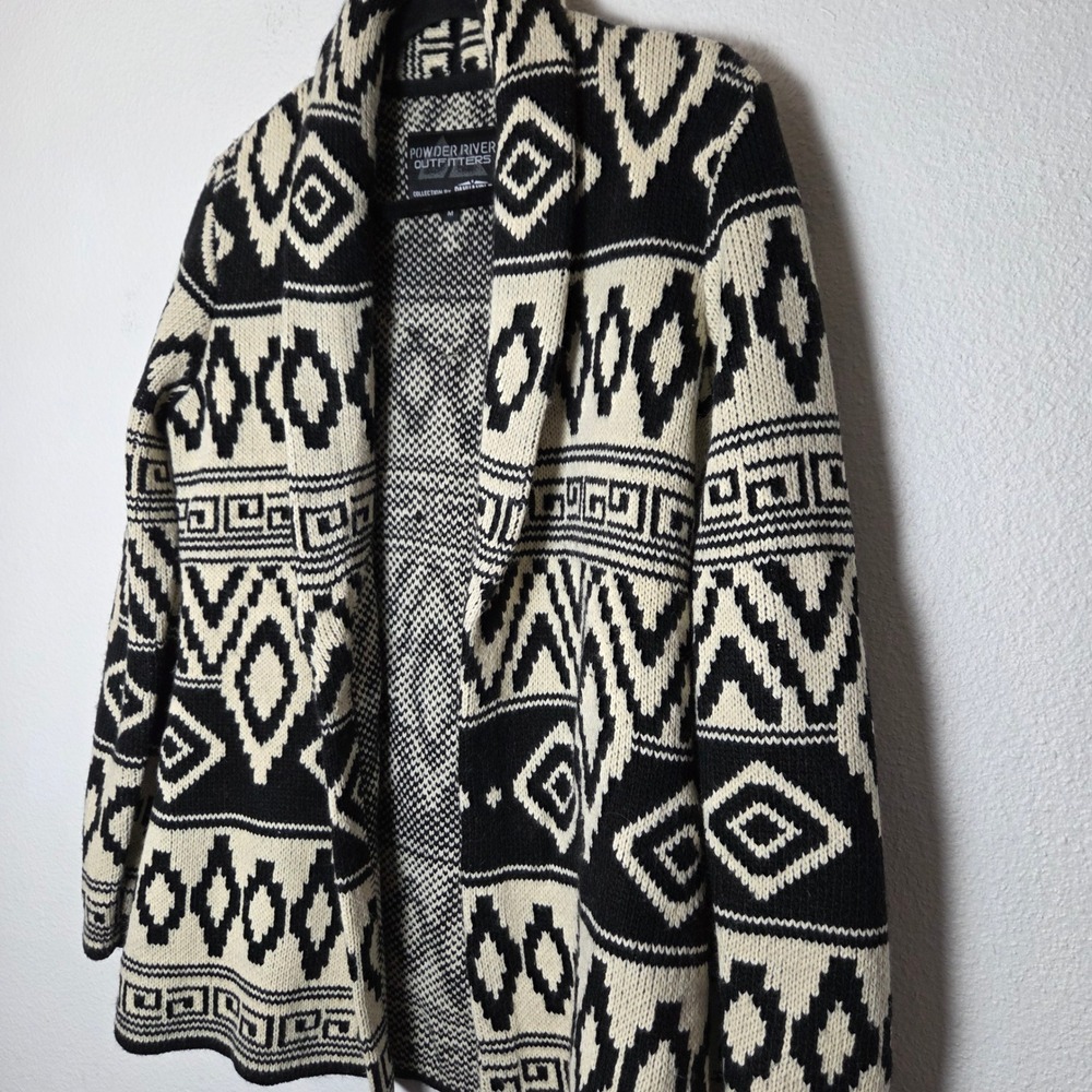 Aztec print open front cardigan with fringe Powder River Outfitters size M - Picture 2 of 10
